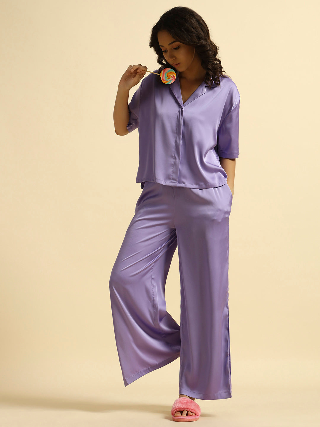 Purple Tulip - Collared Satin Set