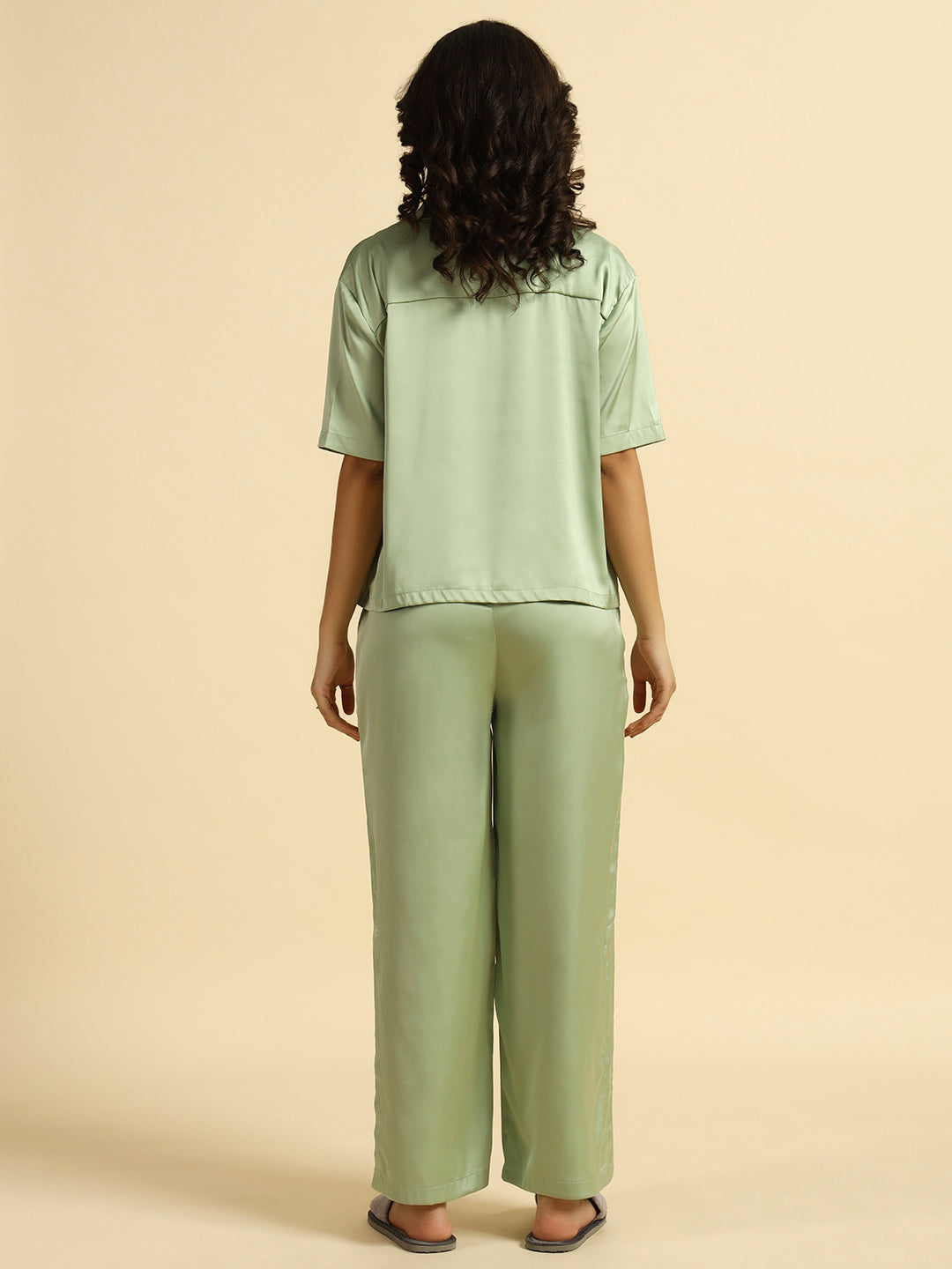 Sage Green - Collared Satin Set
