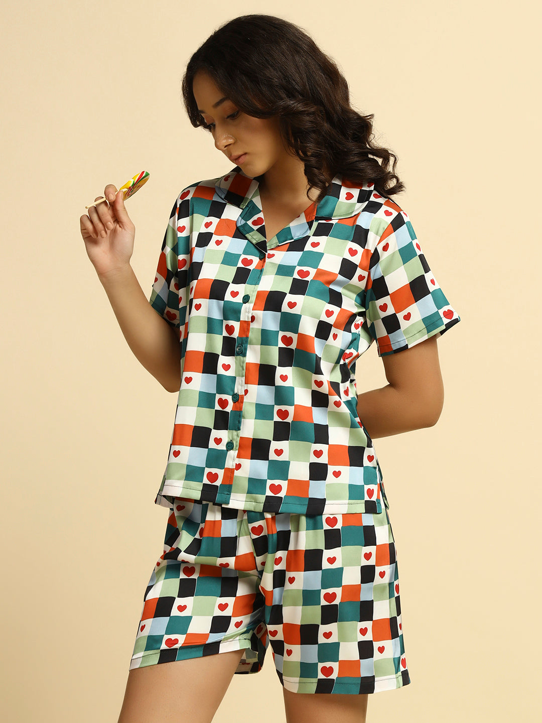 Heart Satin Short Set