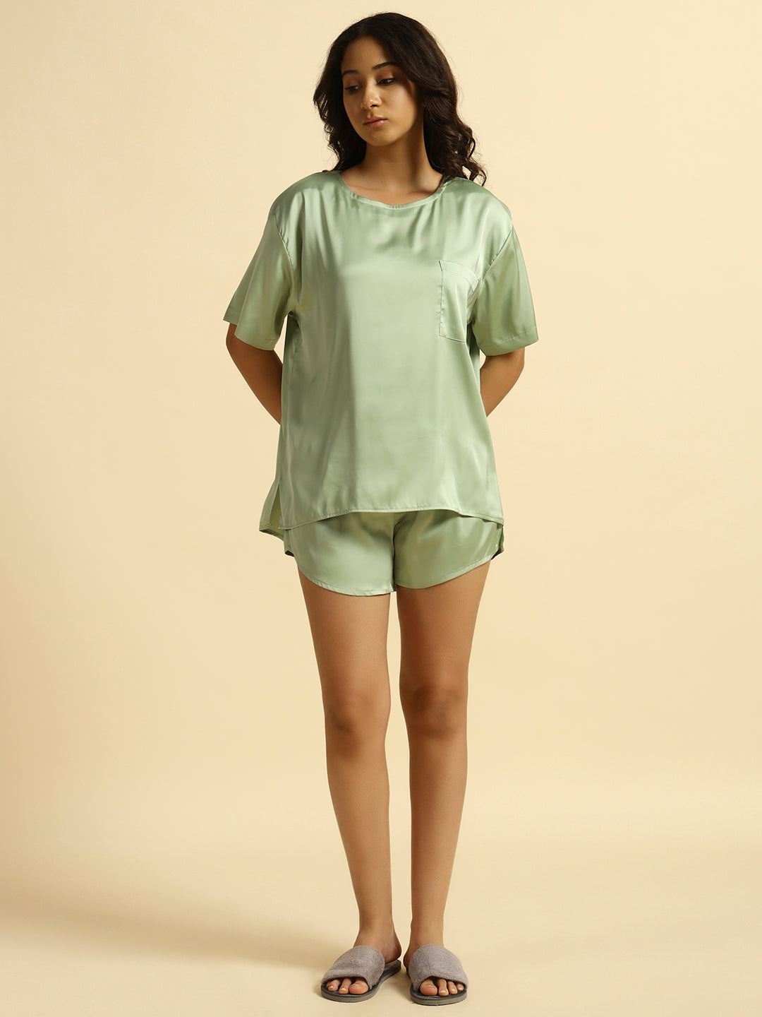 Satin Short Set -Sage Green