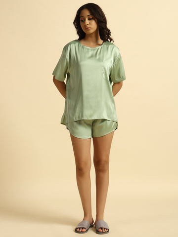 Satin Short Set -Sage Green