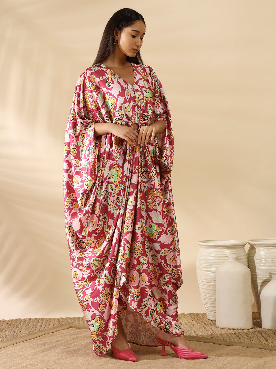 Selora Pink Satin Kaftan