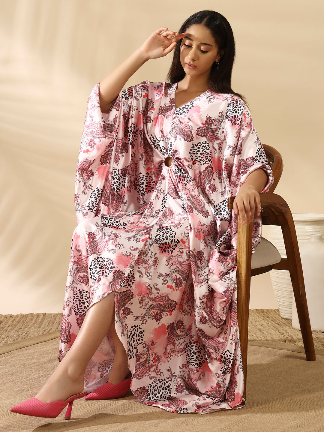 Liya Satin Kaftan Rose Pink