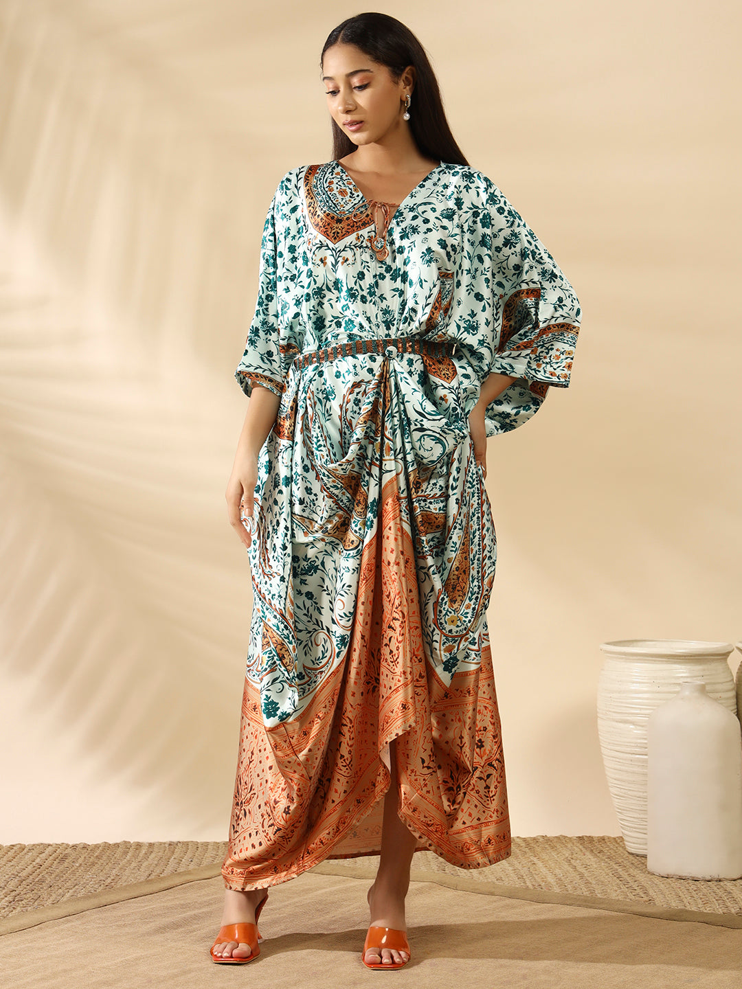 Green Rust Satin Kaftan