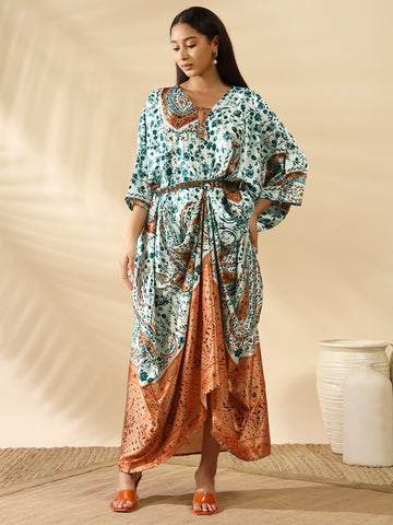 Green Rust Satin Kaftan