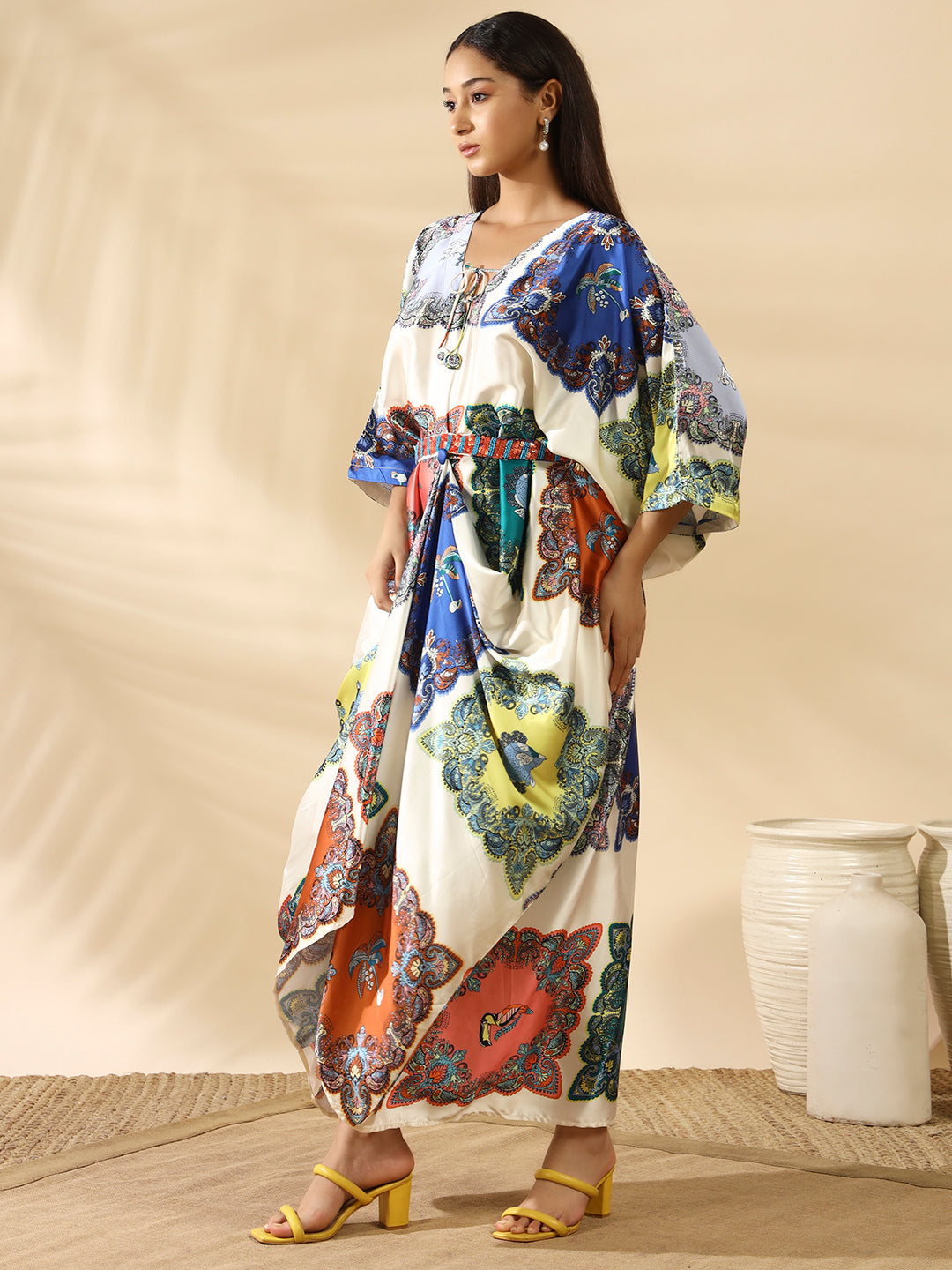 Noir Satin Kaftan White