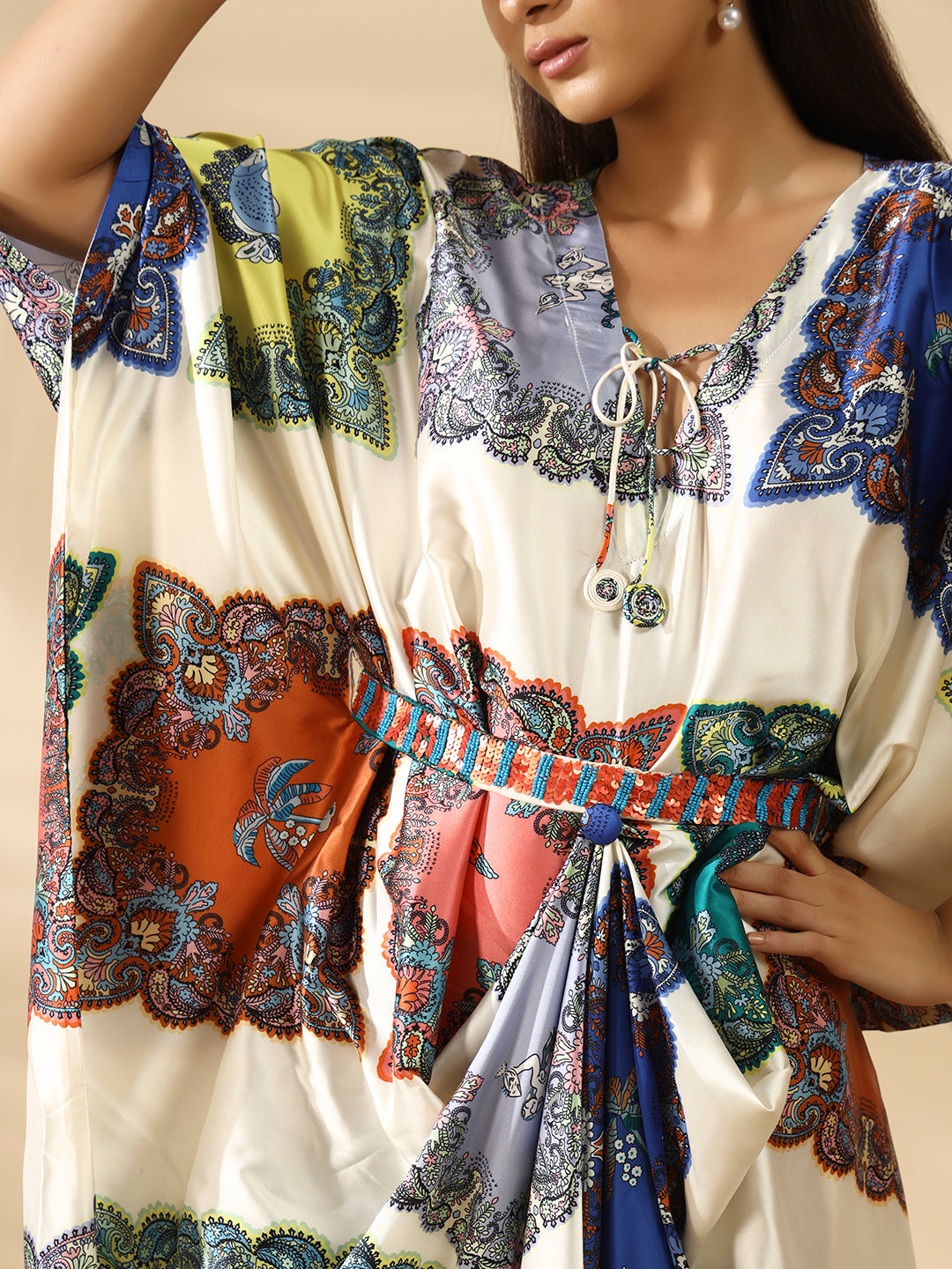 Noir Satin Kaftan White