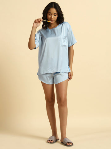 Satin Short Set - Ice Blue