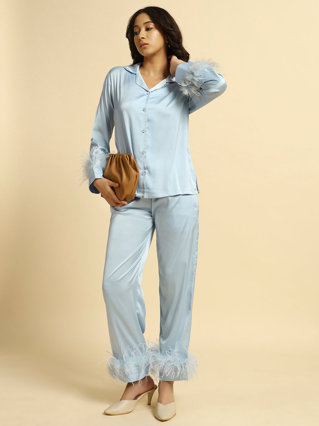 Fur-Frill Satin Co-ord