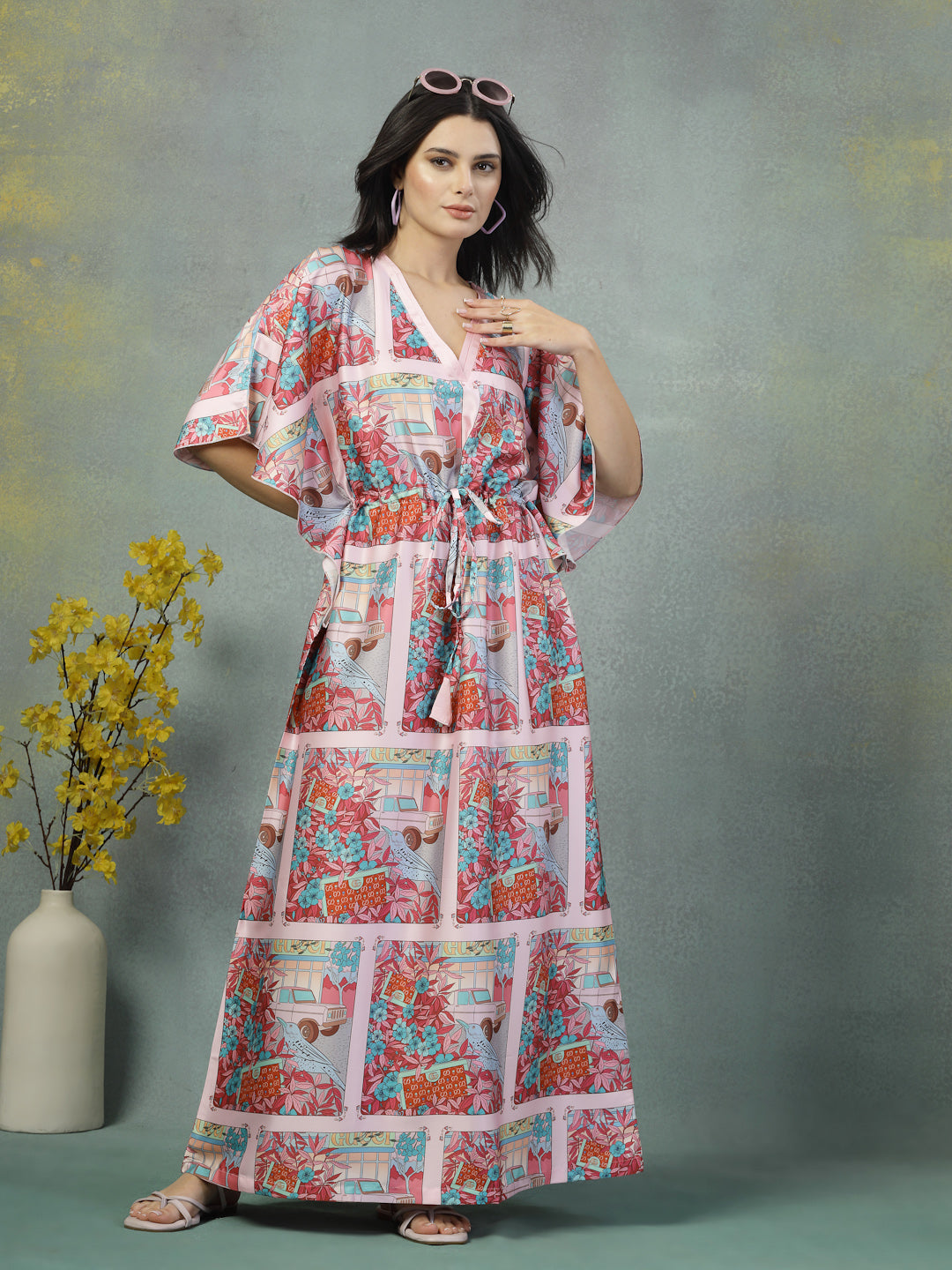 Whimsy Frame-Print Satin Kaftan