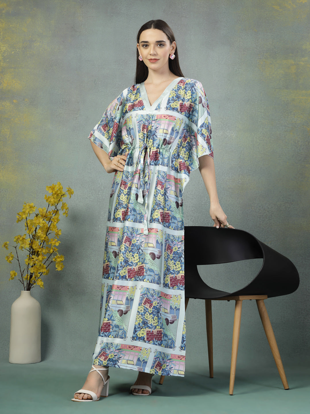 Serene V-Neck Satin Kaftan