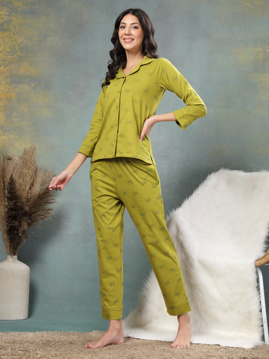 Olive Glitz-Bow Nightsuit