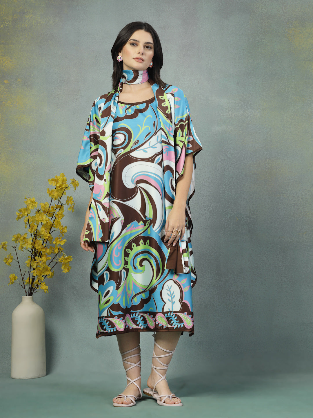 Majesty Satin Stole Kaftan Dress