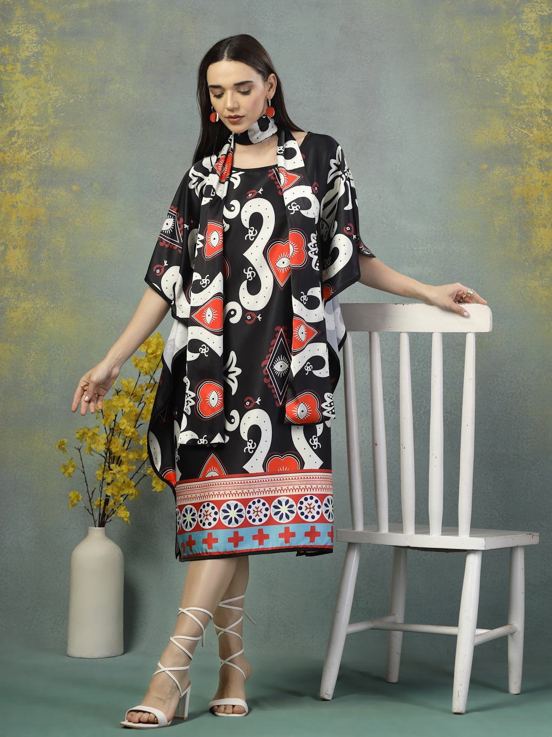 Crimson Artistry Stole Kaftan