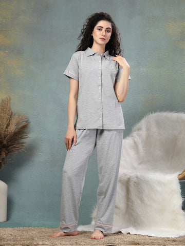 Sterling Grey Embroidered Nightsuit