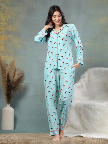 Aqua Bloom Viscose Nightsuit