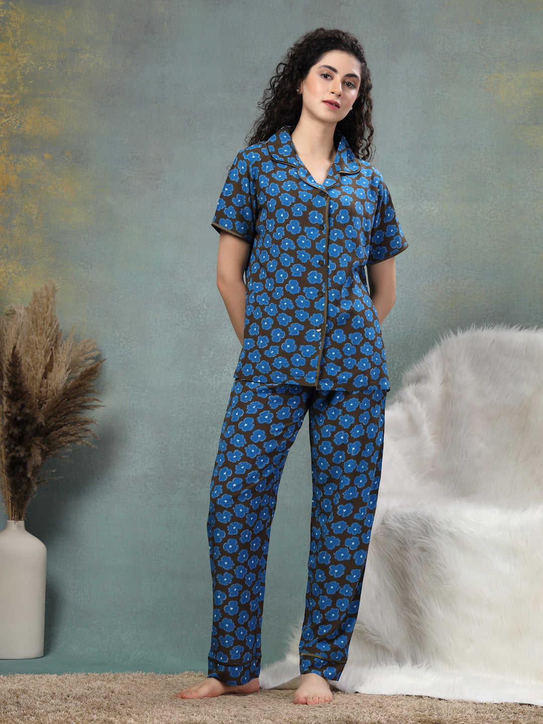 Azure Floral Viscose Nightsuit
