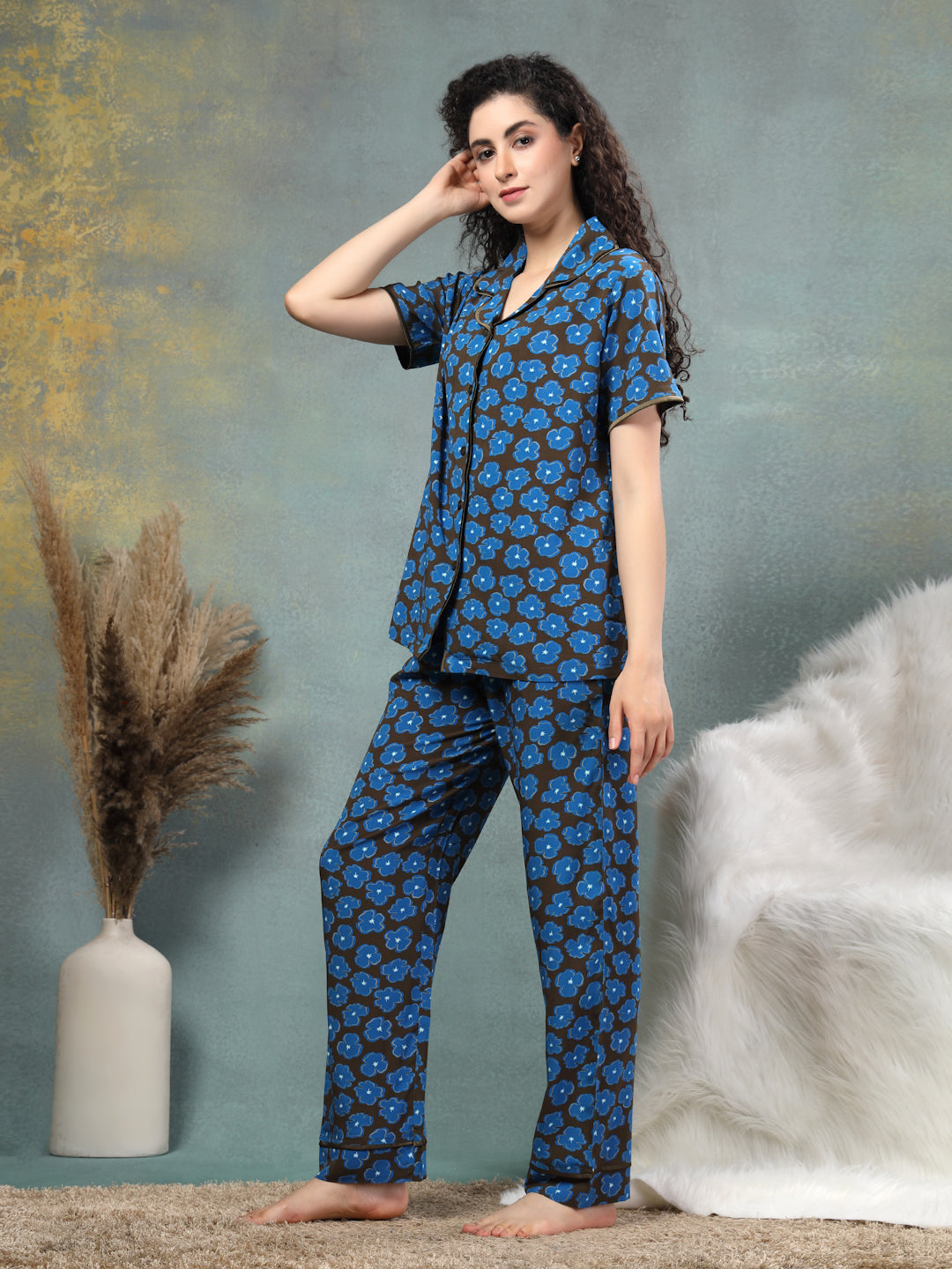 Azure Floral Viscose Nightsuit