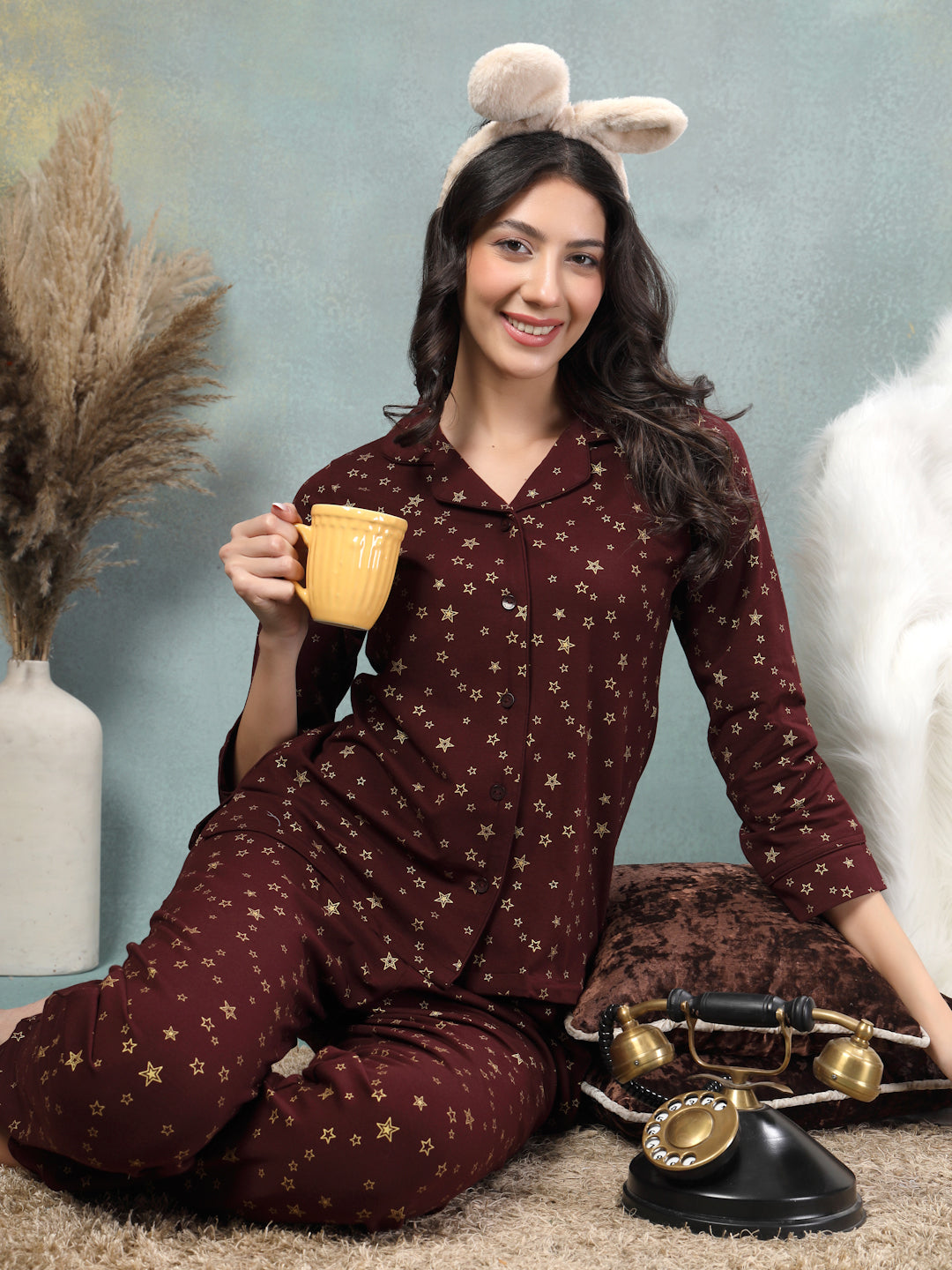 Celeste Starry Maroon Nightsuit