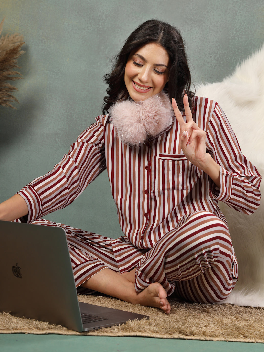 Onyx Stripe Viscose Nightsuit