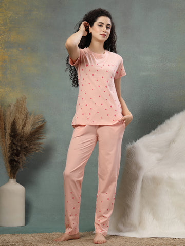 Blush Embossed-Heart Nightsuit