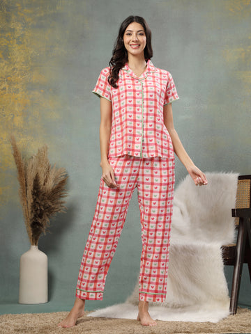 Amore Heart-Checkered Nightsuit