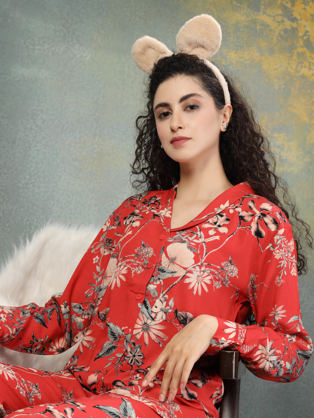 Coral Poetry Viscose Nightsuit