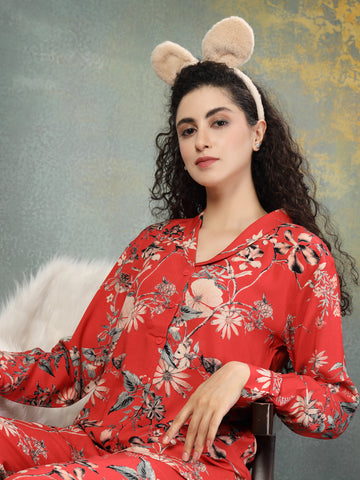 Coral Poetry Viscose Nightsuit