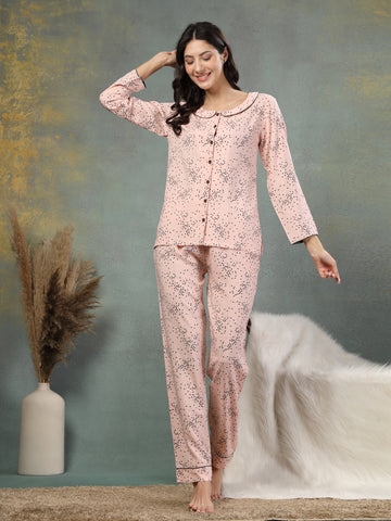 Rosette Heart-Print Viscose Nightsuit