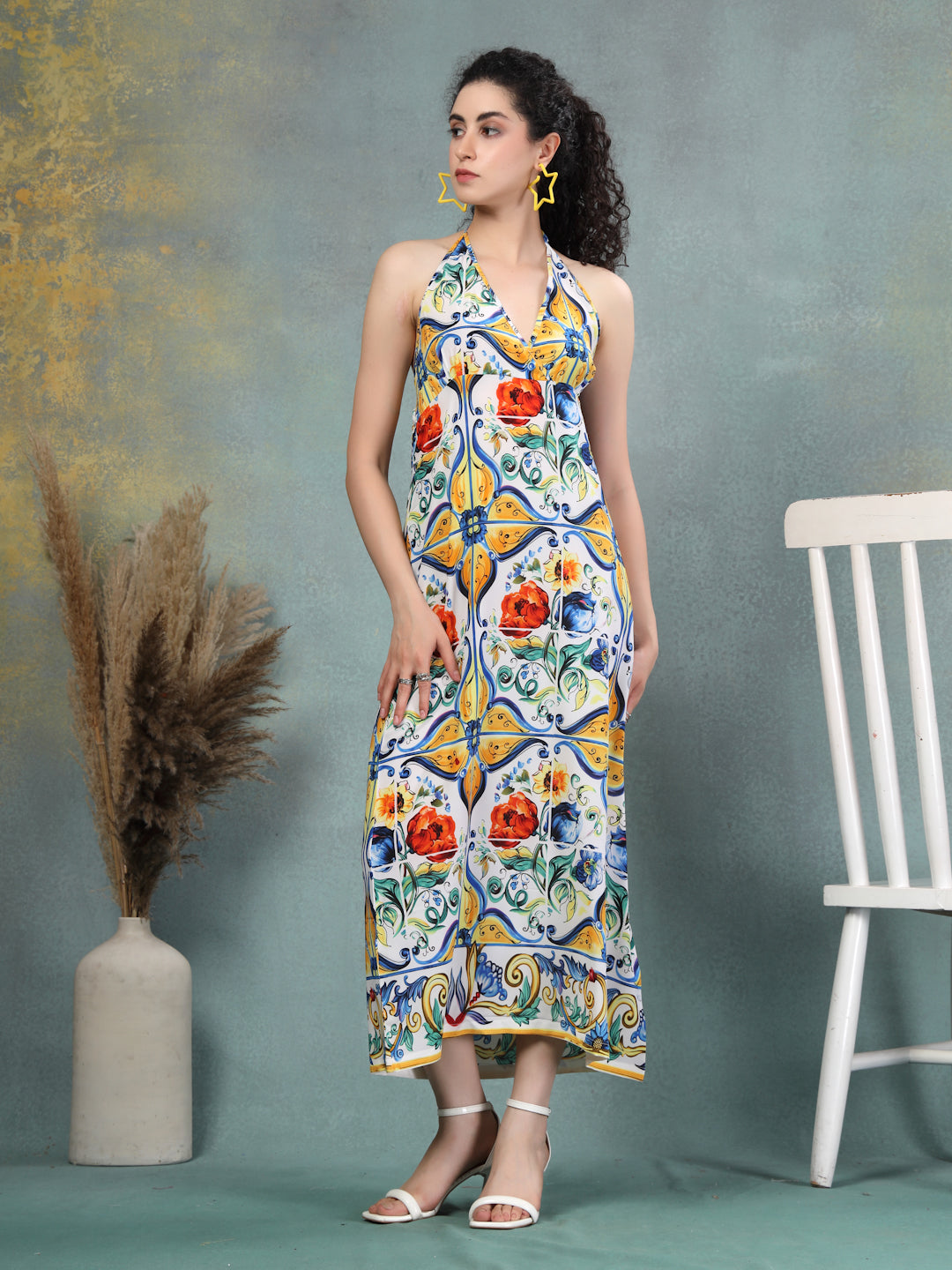 Mediterranean Halter-Neck Dress