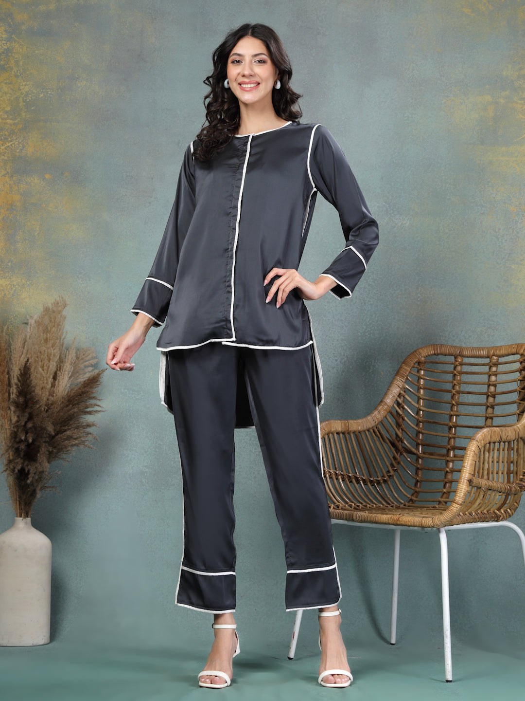 Sterling Satin Piped Co-ord