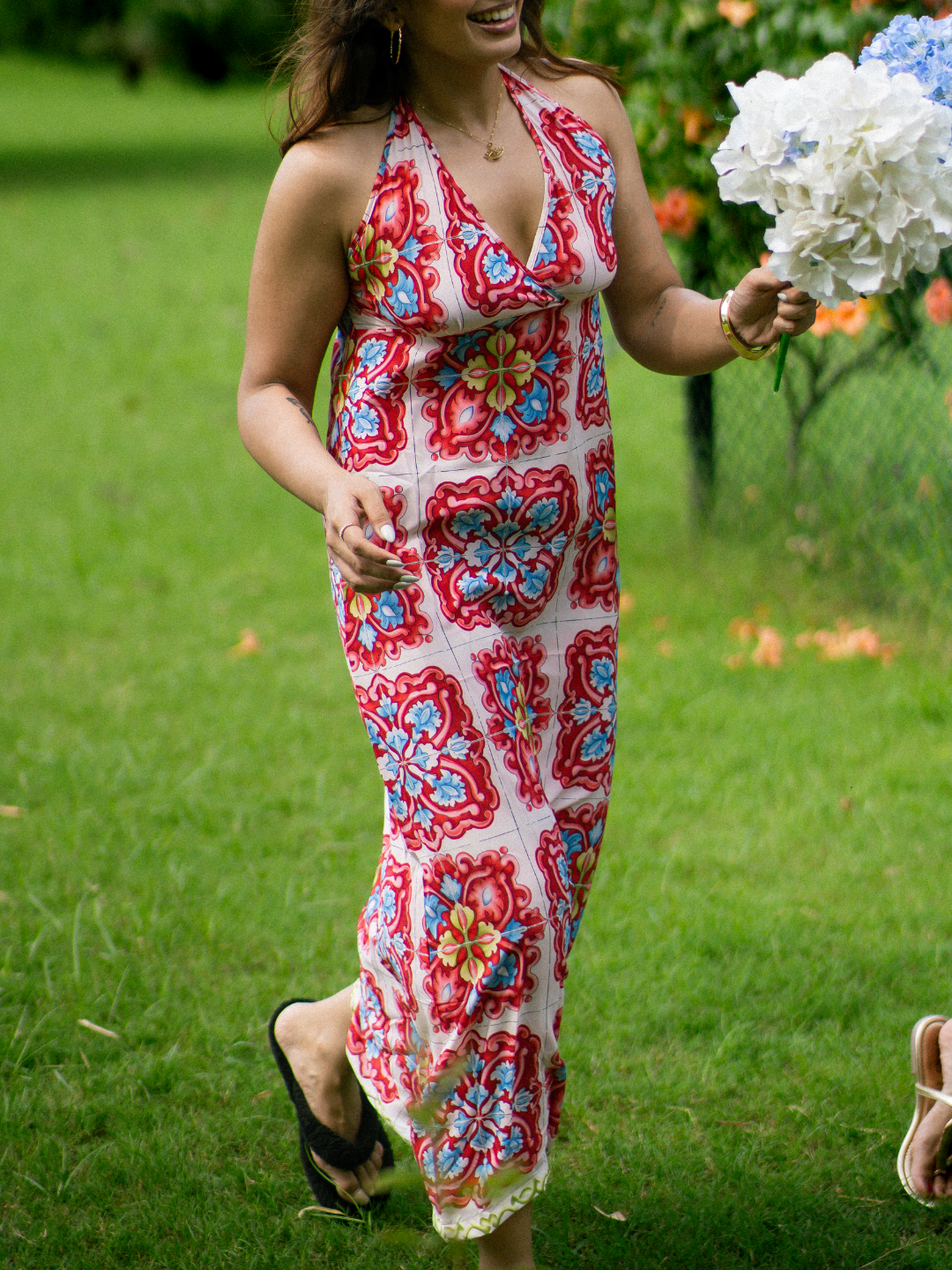 Riviera Tile-Print Halter Dress