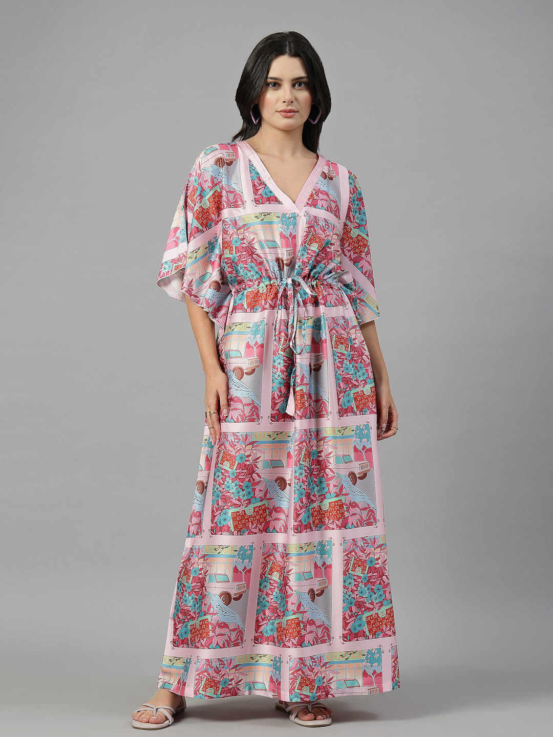 Whimsy Frame-Print Satin Kaftan