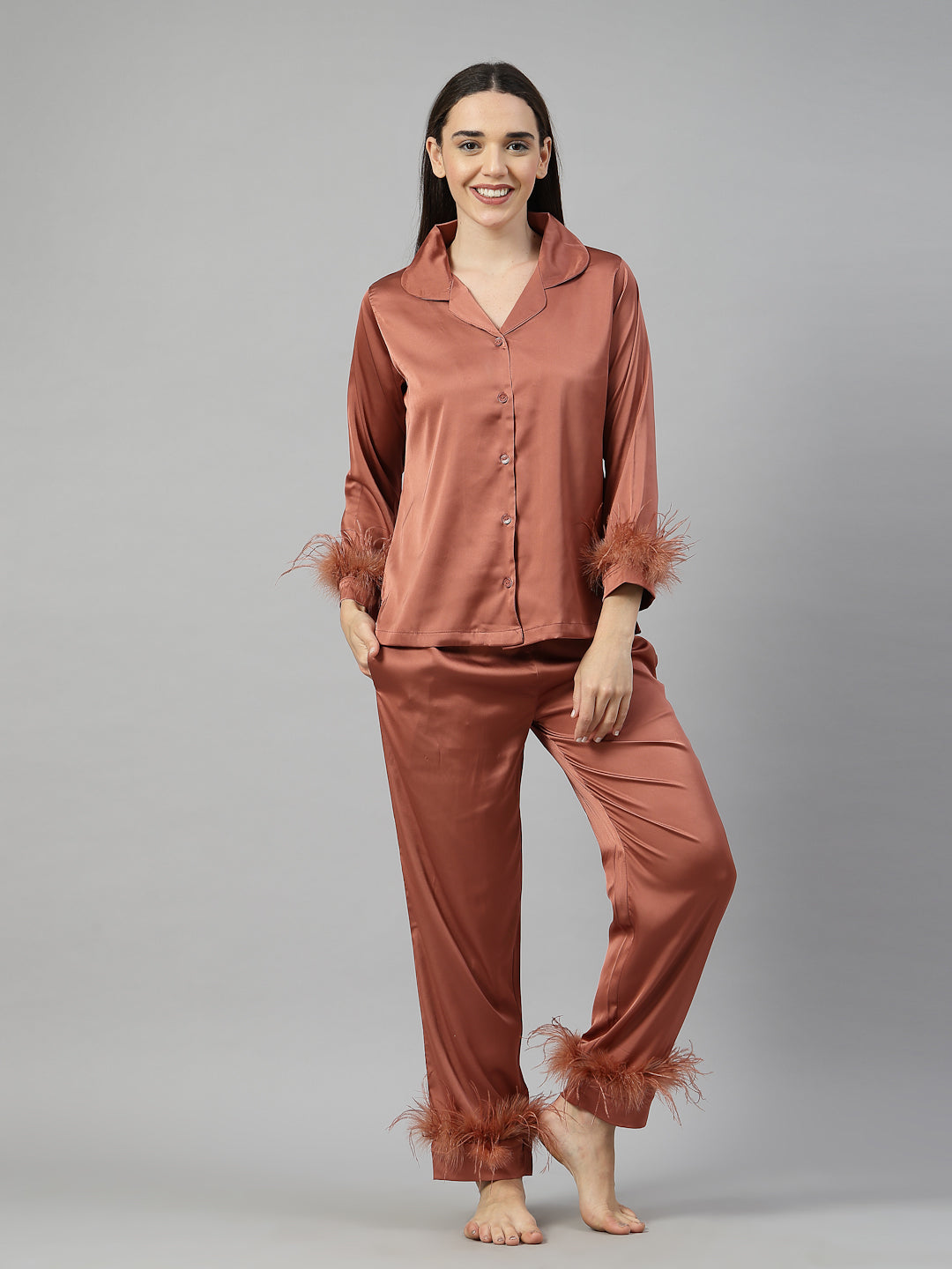 Estelle Fur-Frill Satin Co-ord