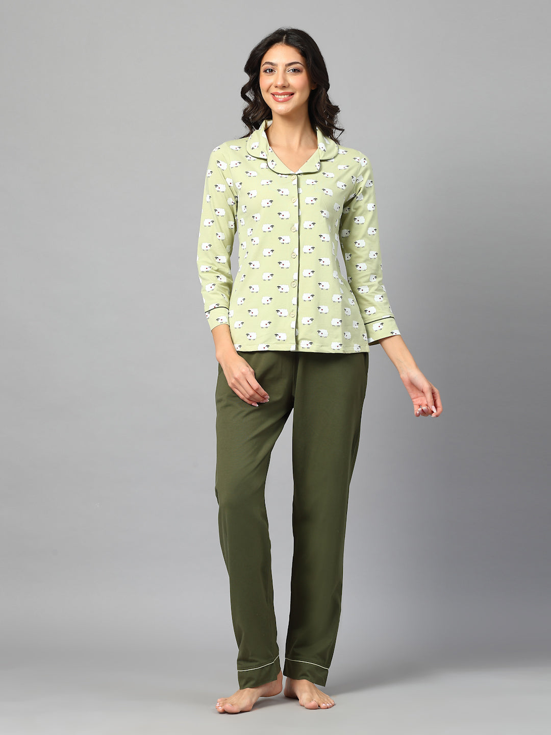 Verdant Sheep-Motif Nightsuit