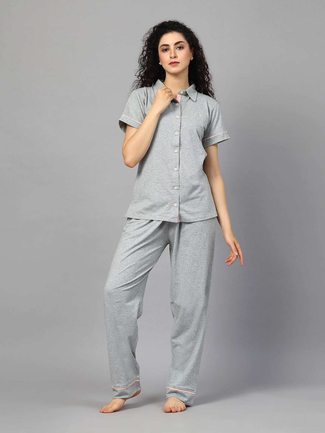 Sterling Grey Embroidered Nightsuit