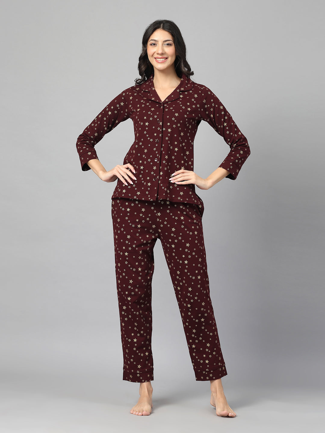 Celeste Starry Maroon Nightsuit