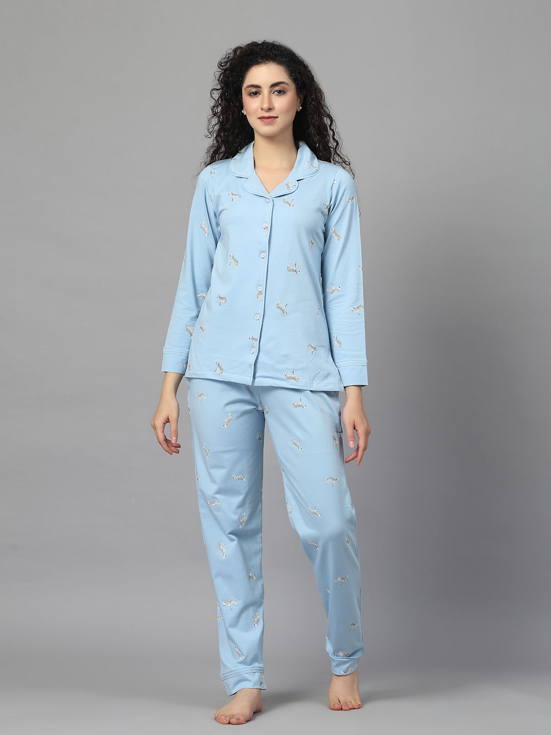 Sky-Blue Charm Lycra Cotton Nightsuit