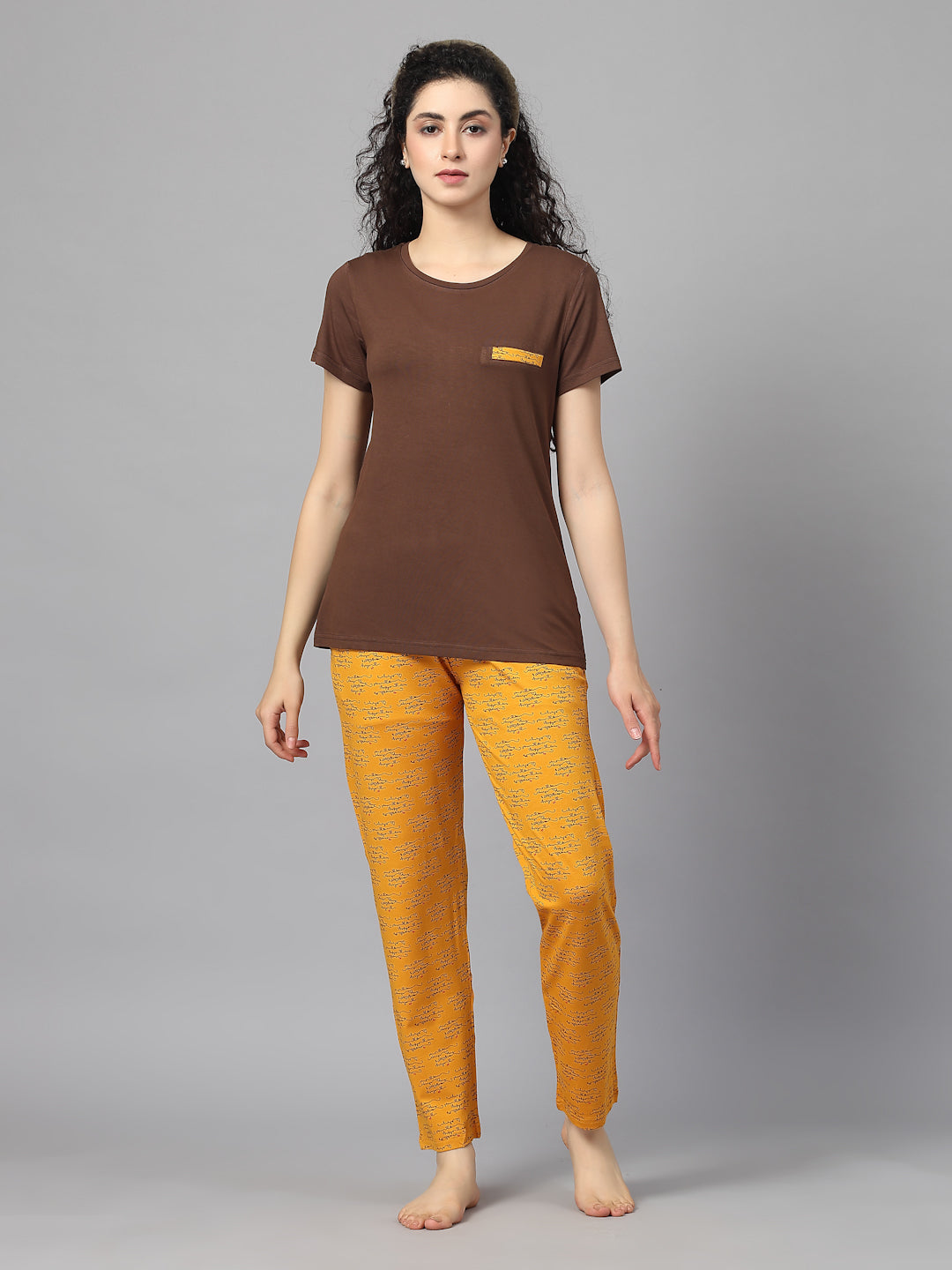 Mocha Script-Print Modal Nightsuit