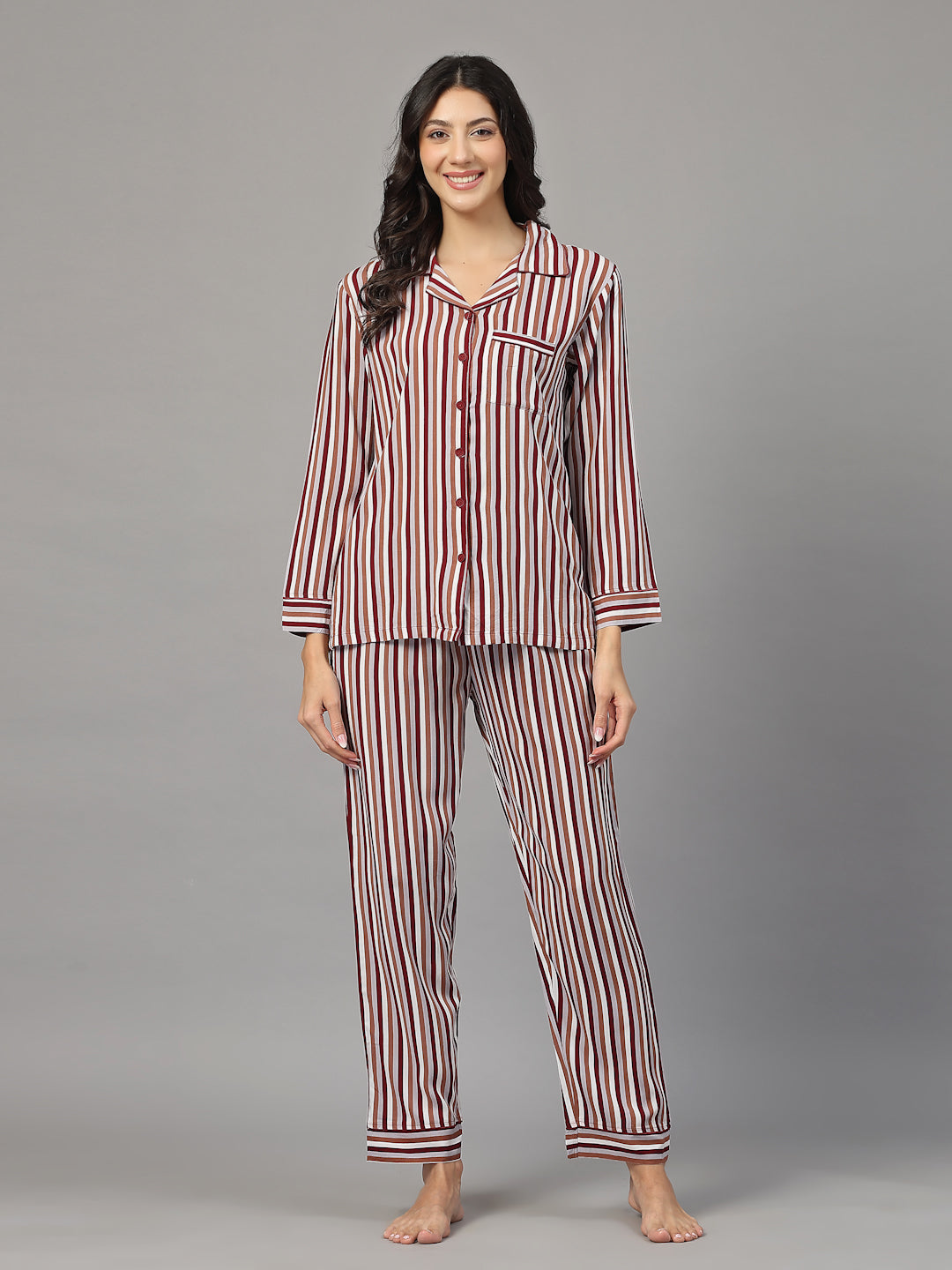 Onyx Stripe Viscose Nightsuit
