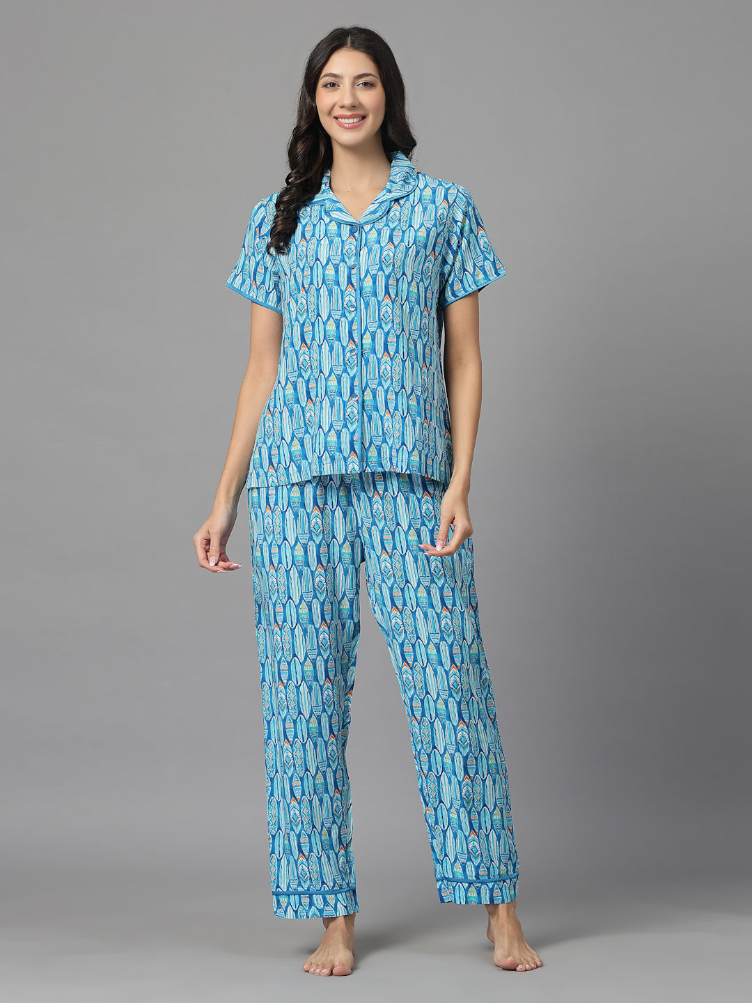 Azure Bloom Viscose Nightsuit
