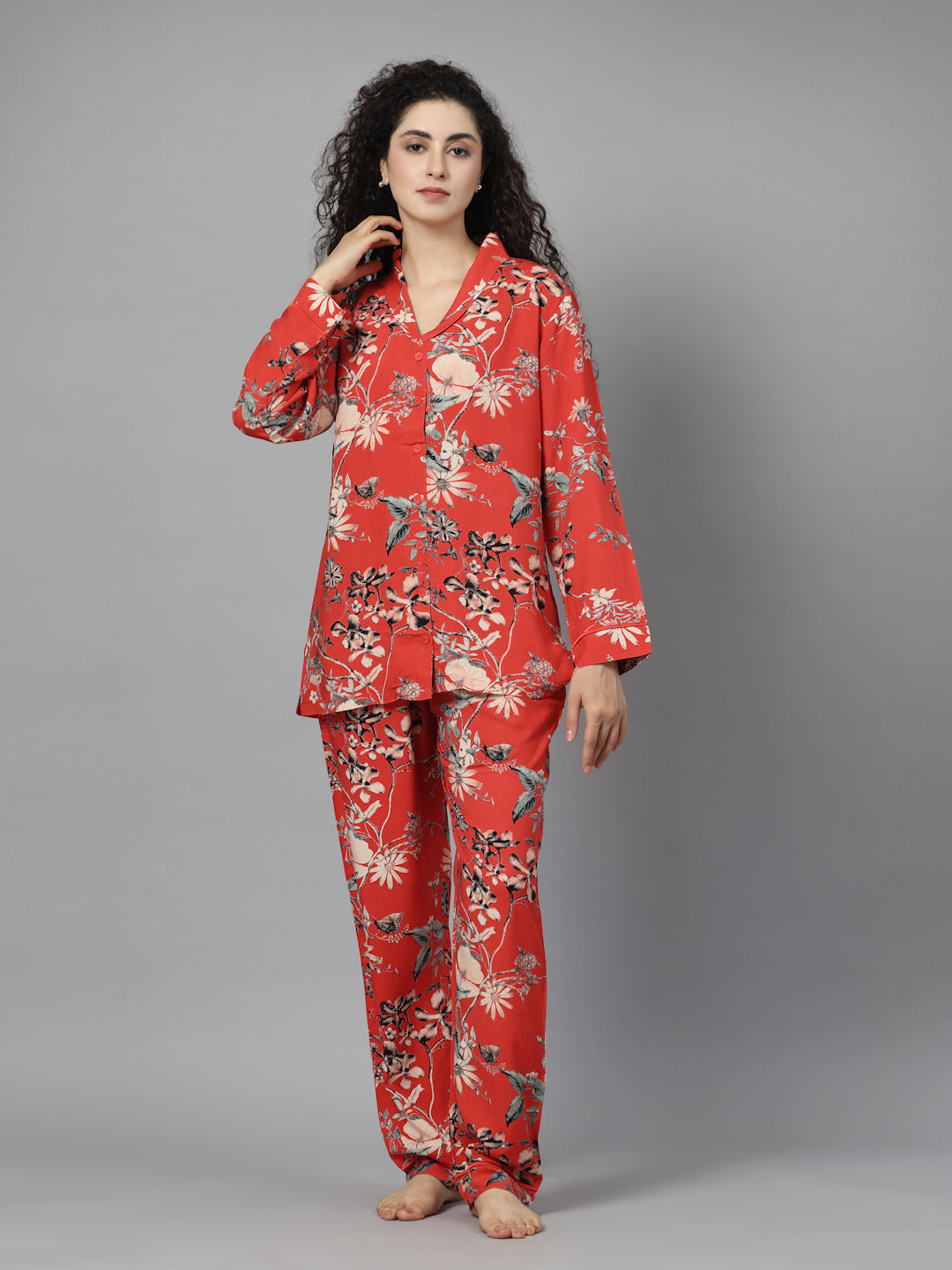 Coral Poetry Viscose Nightsuit