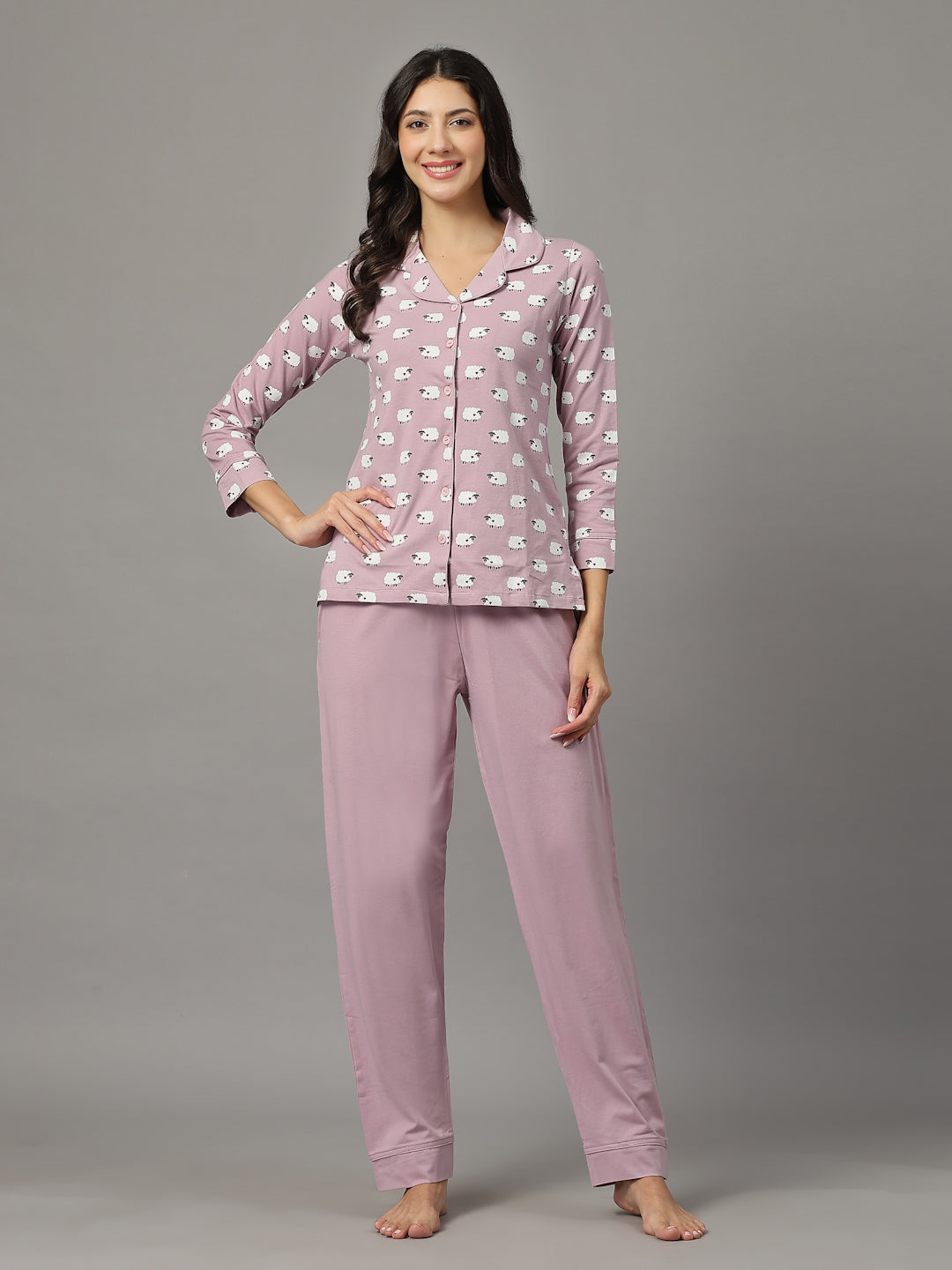 Ewe-nique Charm Lycra Cotton Nightsuit