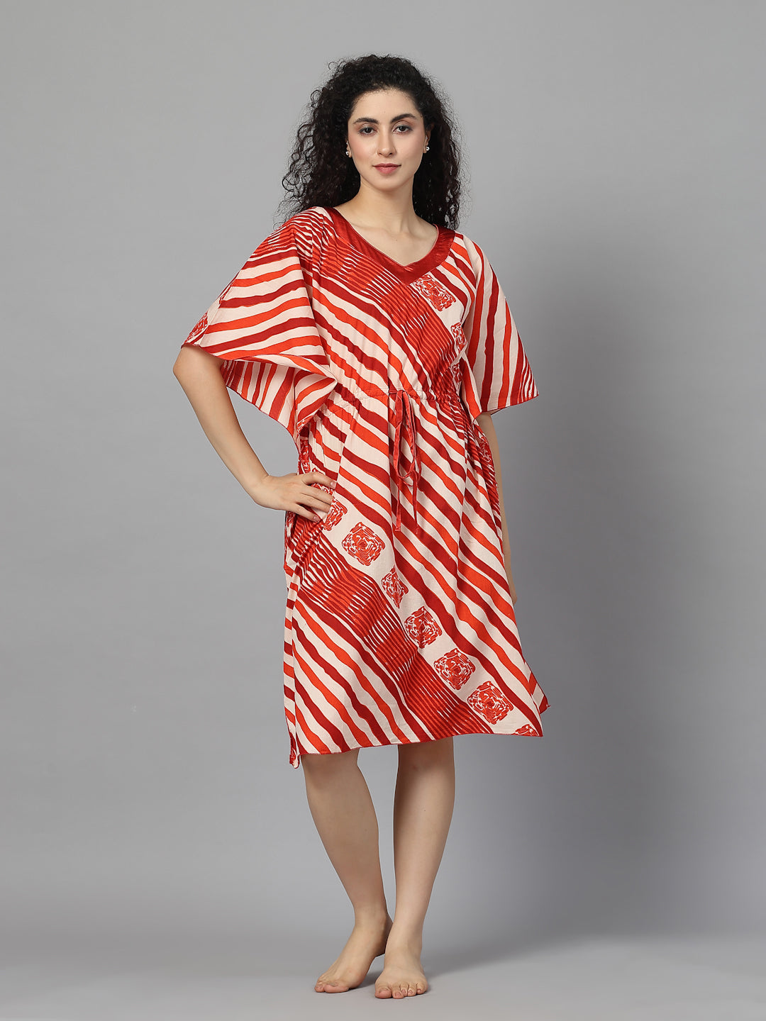 Crimson Bloom Cotton Kaftan