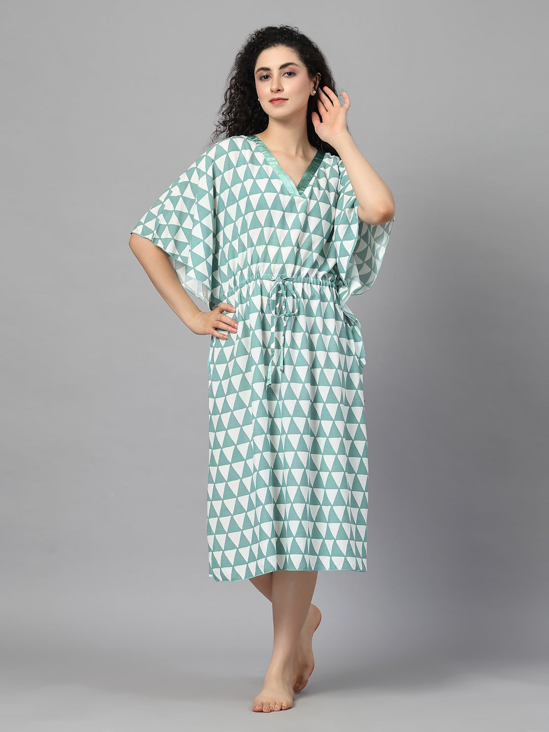 Mint Satin-Trim Viscose Kaftan